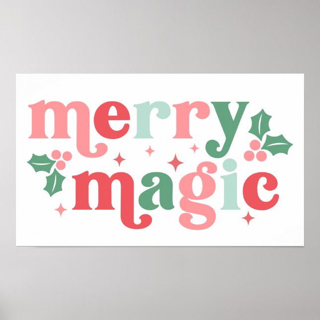 Merry Magic - farbenfrohe Weihnachtstypografie Poster (Vorne)