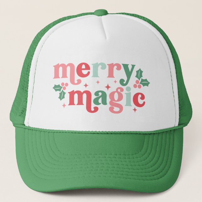 Merry Magic - farbenfrohe Weihnachtstypografie Truckerkappe (Vorderseite)