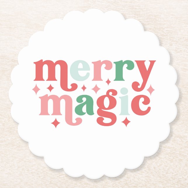 Merry Magic - farbenfrohe Weihnachtstypografie Untersetzer (Vorderseite)