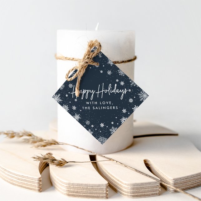 Merry Magic | Navy & White Snowflake Holiday Geschenkanhänger (Von Creator hochgeladen)