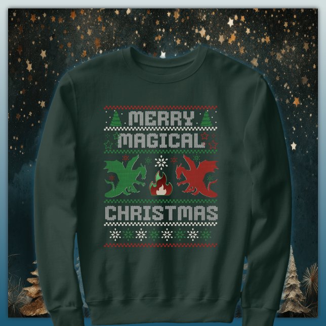 Merry Magical Christmas Dragon Ugly Sweater Design Sweatshirt (Von Creator hochgeladen)