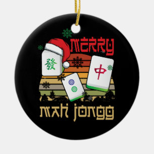 Merry Mah Jongg Snowy Weihnachtslustig Chinesisch Keramik Ornament