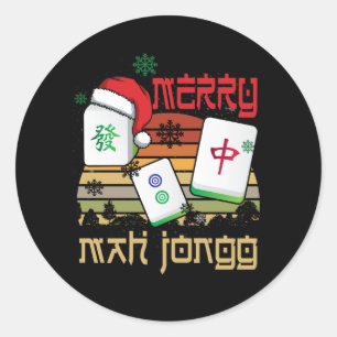 Merry Mah Jongg Snowy Weihnachtslustig Chinesisch  Runder Aufkleber