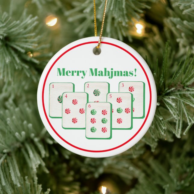 Merry Mahjmas Mahjong Candy Dot Tiles  Keramik Ornament (Baum)