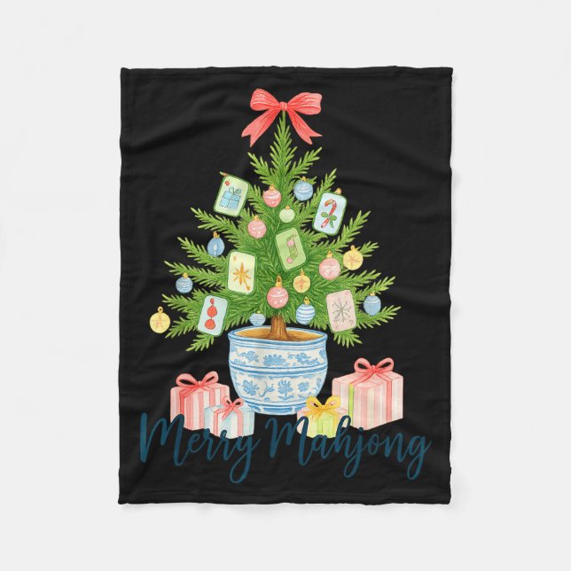 Merry Mahjong Christmas Tree Chinoiserie Holiday  Fleecedecke (Vorderseite)