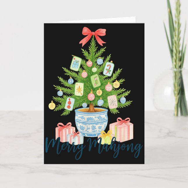 Merry Mahjong Christmas Tree Chinoiserie Holiday  Karte (Vorderseite)