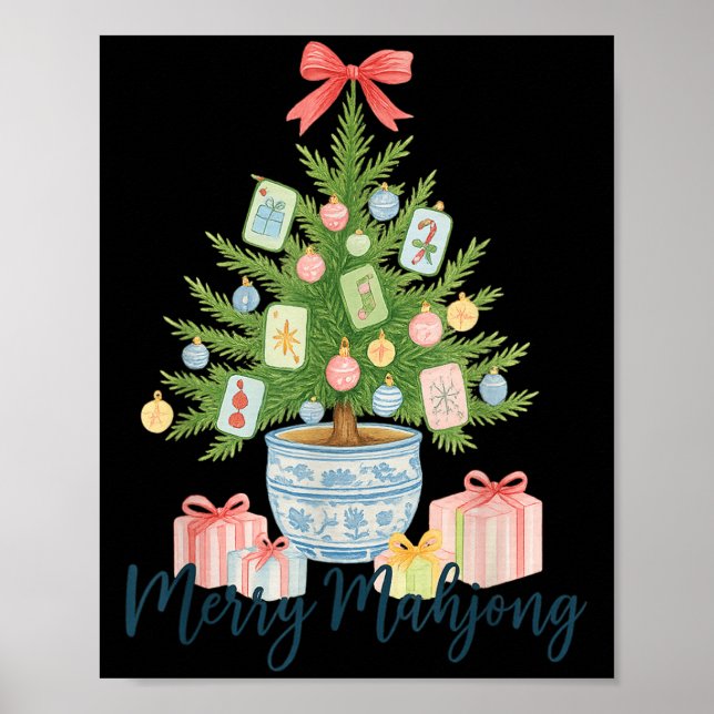 Merry Mahjong Christmas Tree Chinoiserie Holiday  Poster (Vorne)