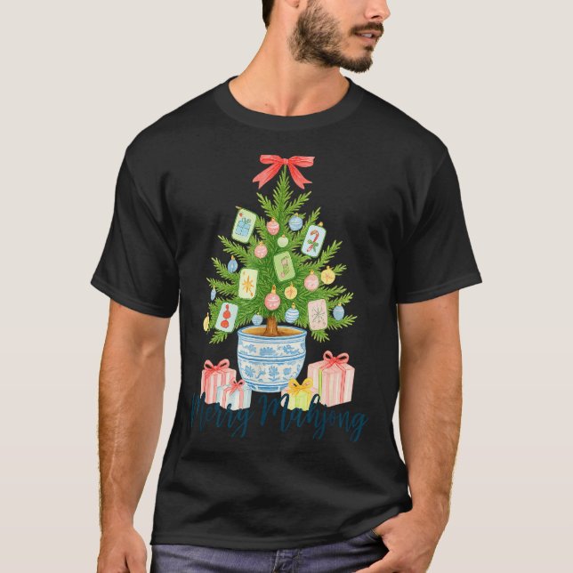 Merry Mahjong Christmas Tree Chinoiserie Holiday  T-Shirt (Vorderseite)