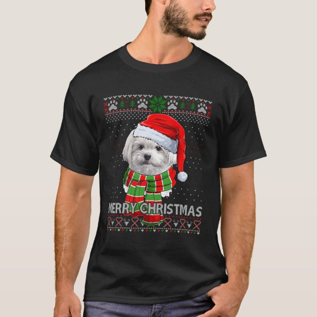 Merry Maltese Santa Ugly T-Shirt (Vorderseite)