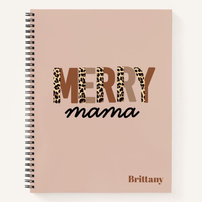 "Merry Mama" Moderner Farbblock Leopard Boho Notizbuch (Vorderseite)