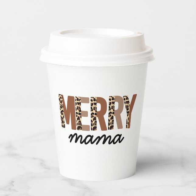 "Merry Mama" Moderner Farbblock Leopard Boho Pappbecher (Vorderseite)