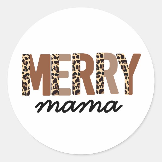 "Merry Mama" Moderner Farbblock Leopard Boho Runder Aufkleber (Vorderseite)