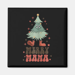 Merry Mama Retro Christmas Tree Face Groovy Matchi Magnet