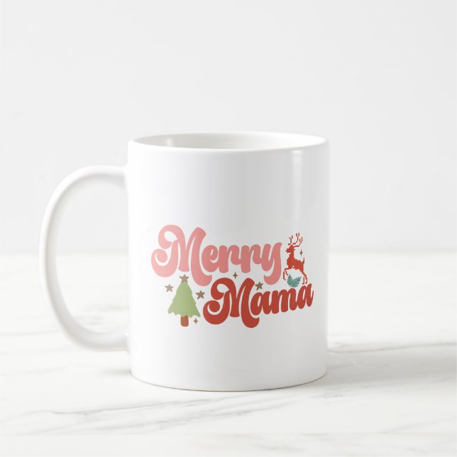 Merry Mama Retro Groovy Weihnachtsferien Kaffeetasse (Links)
