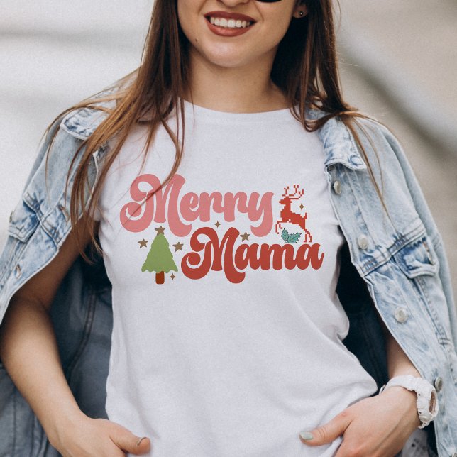 Merry Mama Retro Groovy Weihnachtsferien Tri-Blend Shirt (Merry Mama Retro Groovy Christmas Holidays T-Shirt)