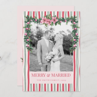 Merry & Married Christmas Garland Striped Photo Feiertagskarte