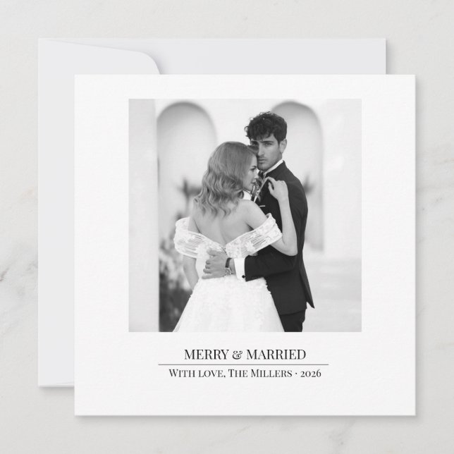 Merry & Married - Personalized Newlywed Christmas  Feiertagskarte (Vorderseite)