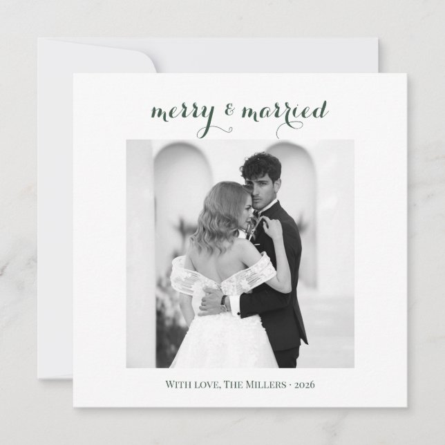 Merry & Married - Personalized Newlywed Christmas  Feiertagskarte (Vorderseite)