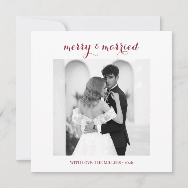 Merry & Married - Personalized Newlywed Christmas  Feiertagskarte (Vorderseite)