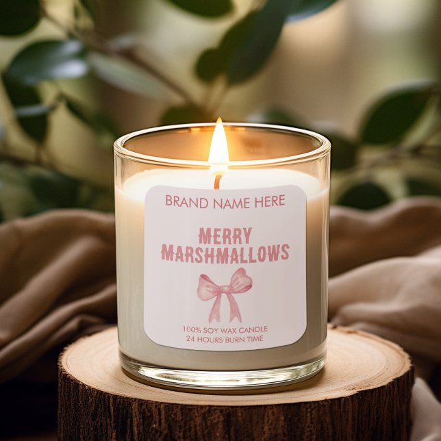Merry Marshmallows | Modern Candle Labels Quadratischer Aufkleber (Von Creator hochgeladen)