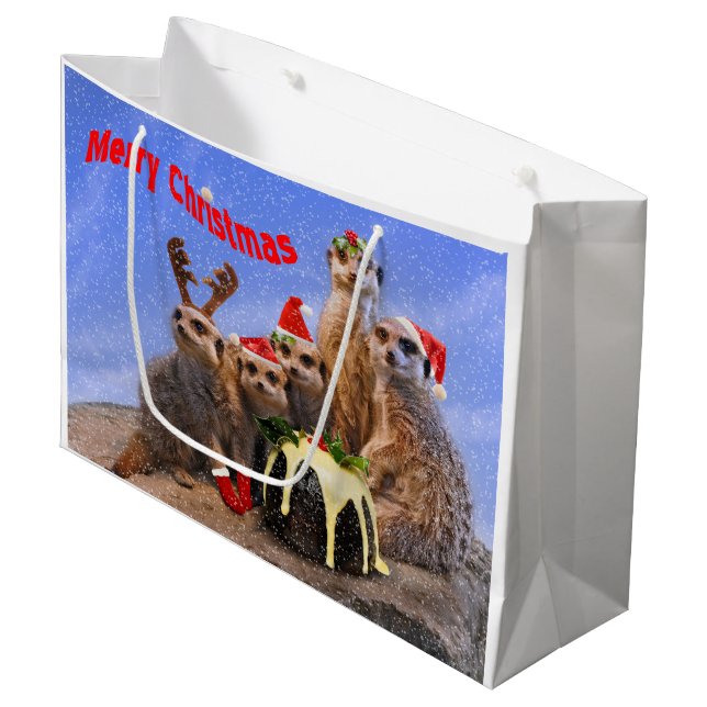 Merry Meerkats Große Geschenktasche Geschenktüte (Vorderseite Schrägansicht)