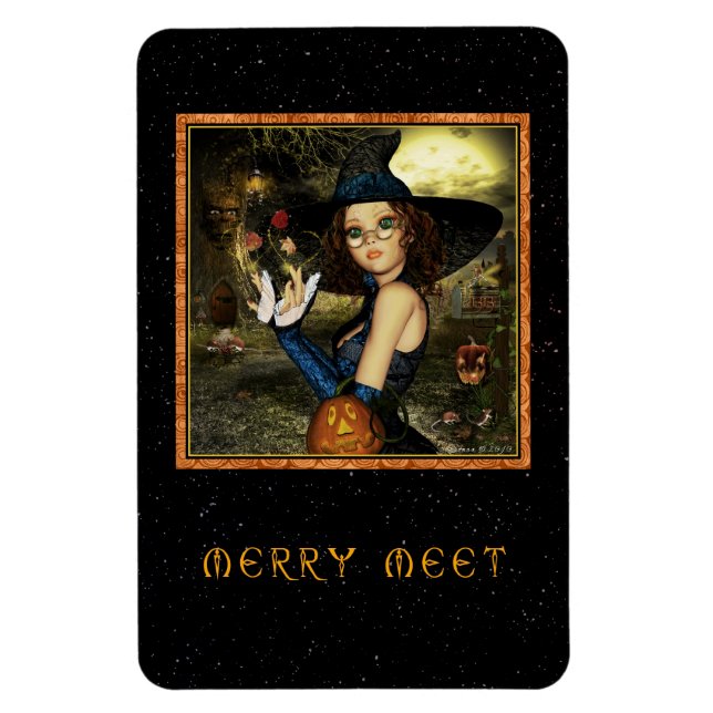 Merry Meet Niedlich Herbst Hexe Flexi Magnet (Vertikal)