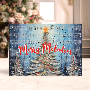 Merry Melodies Aquarell Musikalische Weihnachtsbäu Feiertagskarte