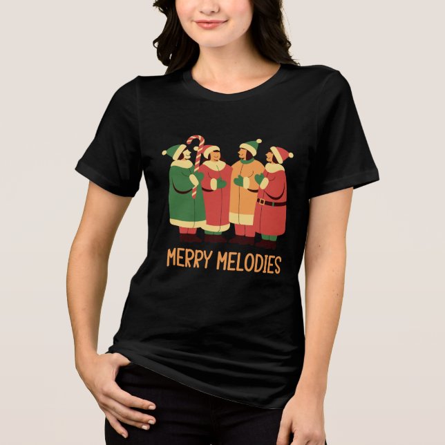 Merry Melodies Christmas Carolers Design Tri-Blend Shirt (Vorderseite)