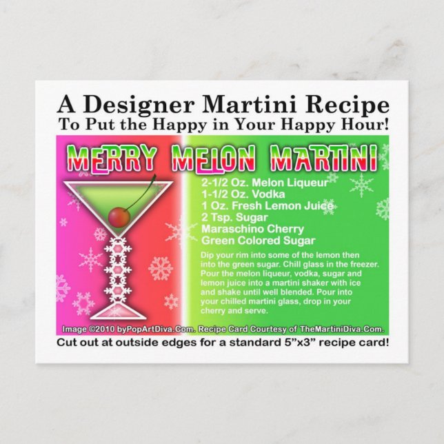 Merry Melon Christmas Martini Rezept Karte Postkar (Vorderseite)
