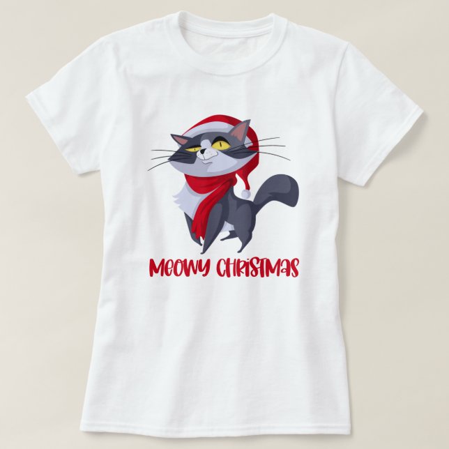 Merry Meowy Christmas Cat T - Shirt (Design vorne)