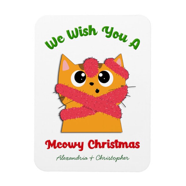 Merry Meowy Weihnachtskatze Urlaub personalisieren Magnet (Vertikal)