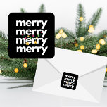 "Merry Merry" Christmas B/W Stickers<br><div class="desc">Bright, cheerful colors in these fun "Merry Merry Merry Merry" Christmas Stickers measuring 1.5"x1.5"/20 per package! Perfect holiday envelope seals ... Holiday party favor tags & more! Also available in 3" Printed on white acid-free paper Vibrant full-color, full-bleed printing Scratch-resistant front, easy peel-and-stick back Available in a matte or glossy...</div>