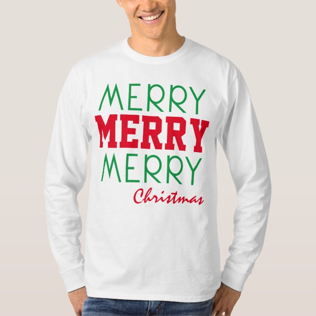 MERRY MERRY CHRISTMAS RED GREEN TYPOGRAPHY T-Shirt (Vorderseite)