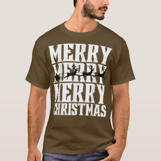 Merry Merry Frory Christmas Santas Sleigh & Flying T-Shirt