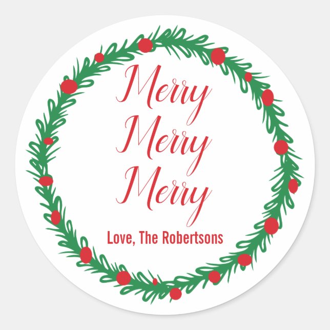 Merry Merry Labels, Geschenkartikel, Weihnachten Runder Aufkleber (Vorderseite)