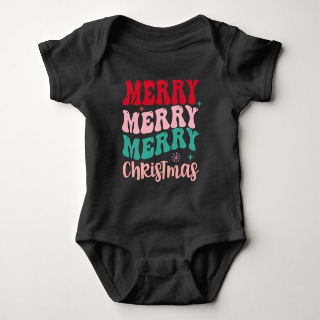 Merry Merry Merry Christmas Retro Baby Strampler (Vorderseite)