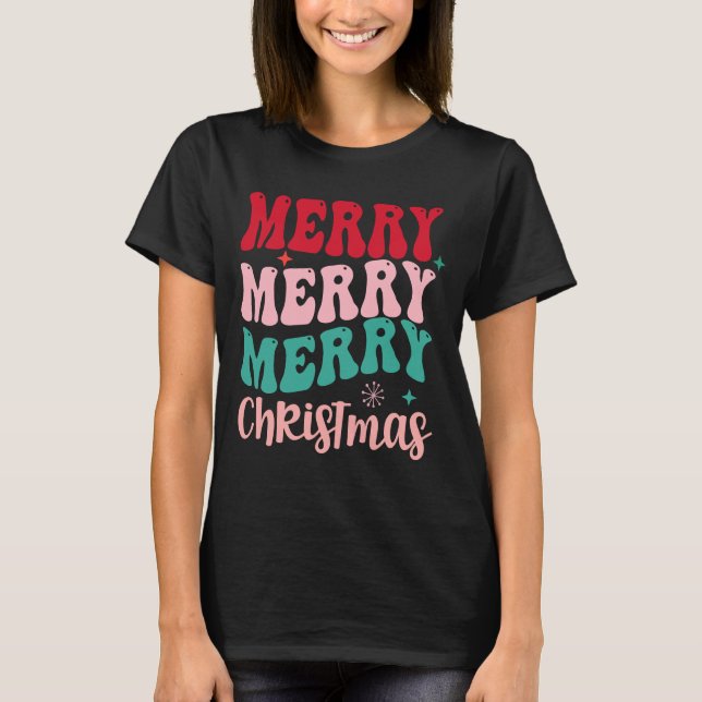 Merry Merry Merry Christmas Retro T-Shirt (Vorderseite)
