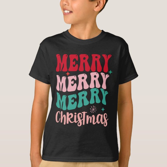Merry Merry Merry Christmas Retro T-Shirt (Vorderseite)