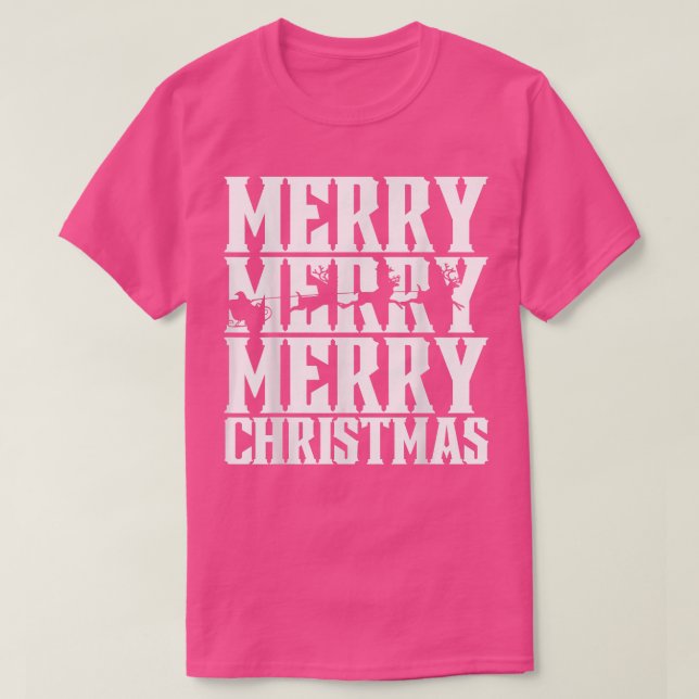 Merry Merry Merry Christmas Santas Sleigh & Flying T-Shirt (Design vorne)