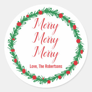 Merry Merry Merry Labels, Gift Tags, Weihnachten Runder Aufkleber