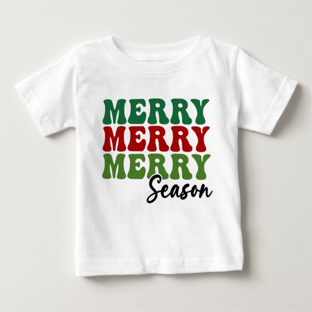 Merry Merry Merry Season - Retro Holiday Art Baby T-shirt (Vorderseite)