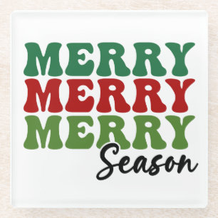 Merry Merry Merry Season - Retro Holiday Art Glasuntersetzer