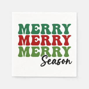 Merry Merry Merry Season - Retro Holiday Art Serviette