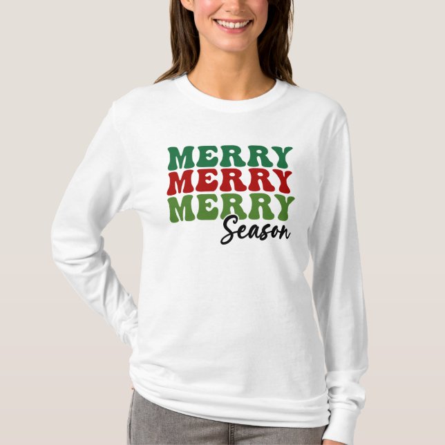 Merry Merry Merry Season - Retro Holiday Art T-Shirt (Vorderseite)