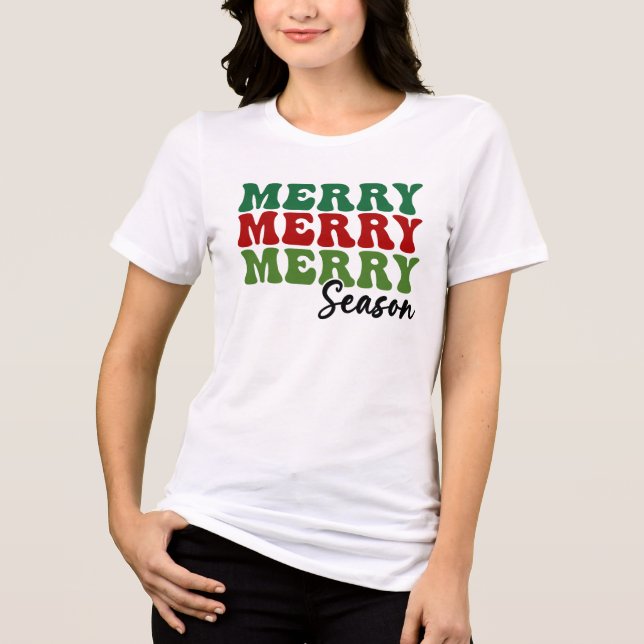 Merry Merry Merry Season - Retro Holiday Art Tri-Blend Shirt (Vorderseite)