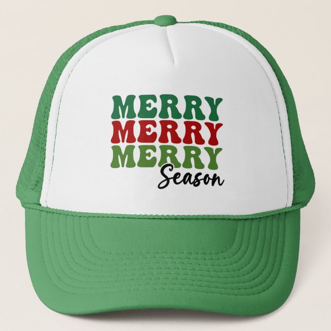 Merry Merry Merry Season - Retro Holiday Art Truckerkappe (Vorderseite)
