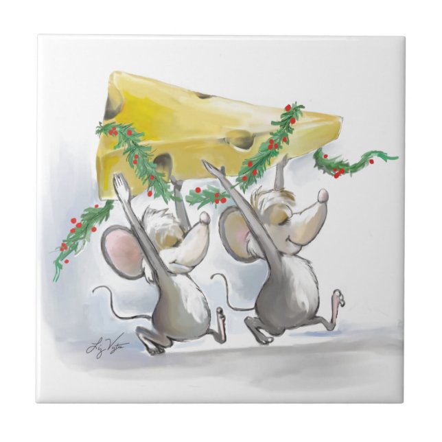 Merry Mice Mic & Mac Holiday Tile Fliese (Vorderseite)