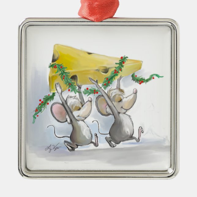 Merry Mice Mic & Mac Square Premium Ornament (Vorne)