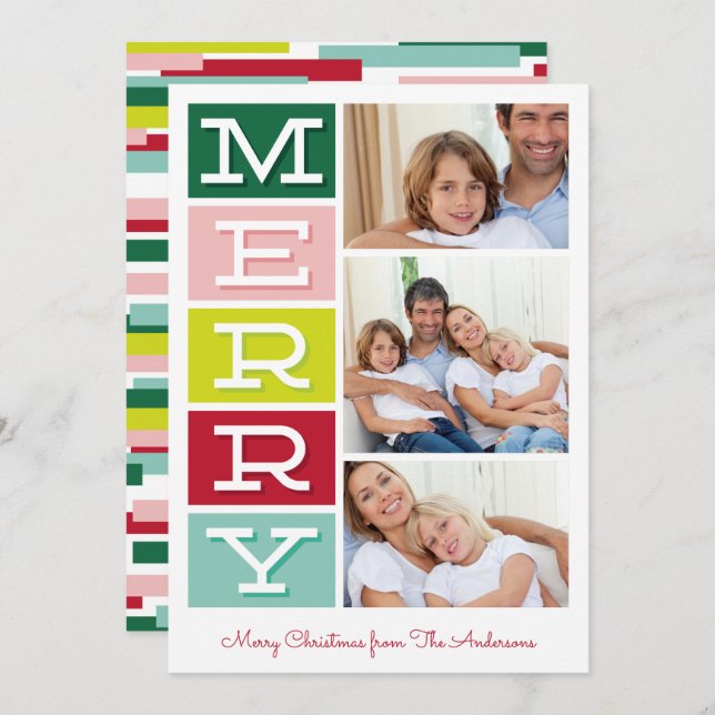 Merry Mid Century Modern Christmas Foto Card Einladung (Vorne/Hinten)