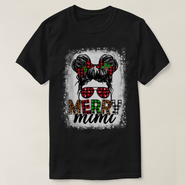 Merry Mini Xmas Buffalo Kariert Leopard Messy Bun  T-Shirt (Design vorne)